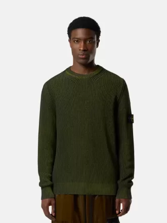 Crewneck-sweater med tofarvet spray og fiskerrib