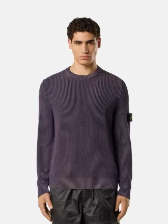 Crewneck-sweater med tofarvet spray og fiskerrib